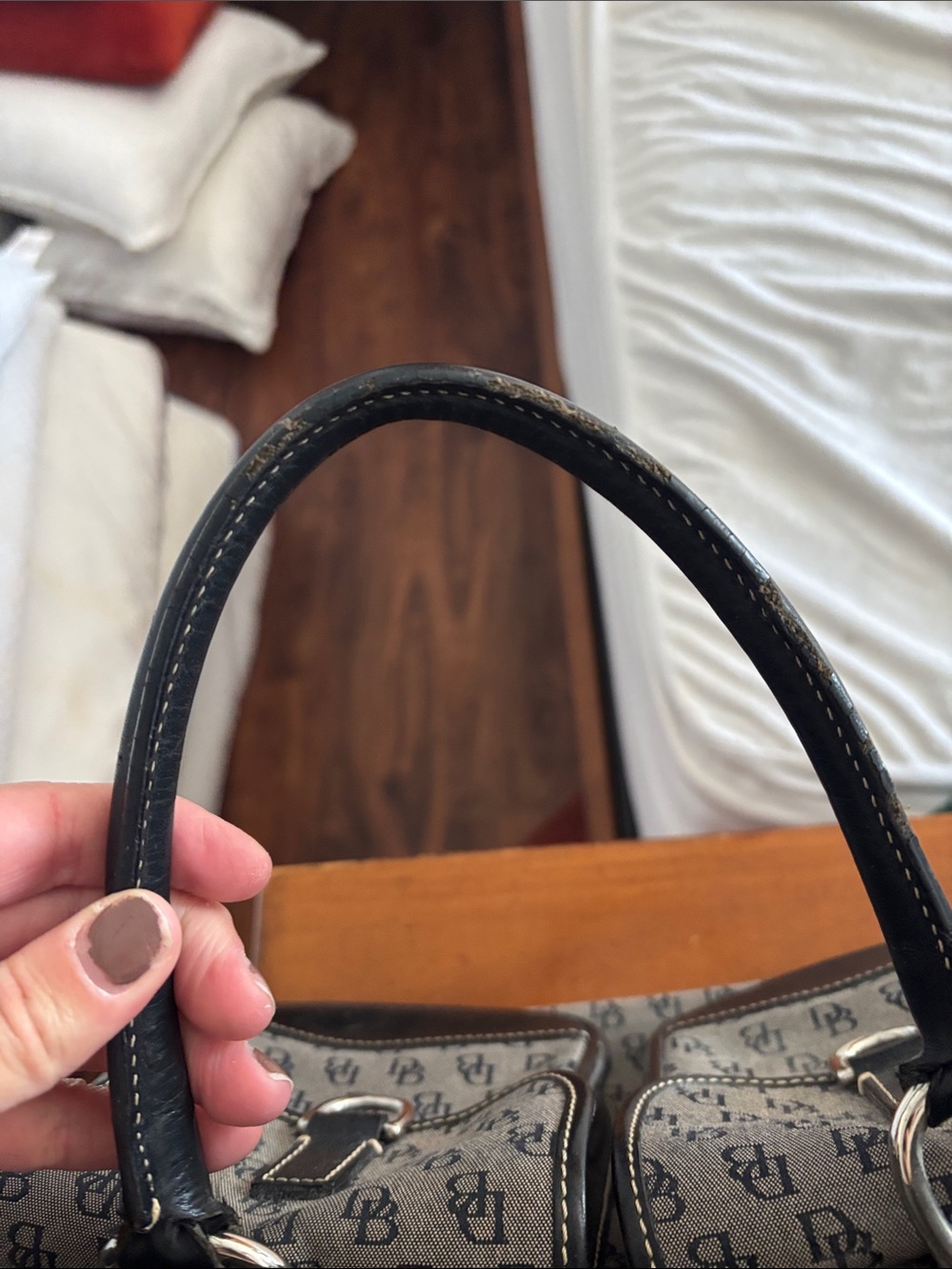 Monogram Convertible Satchel Shoulder Bag in Grey and Black - Picture 5 of 8
